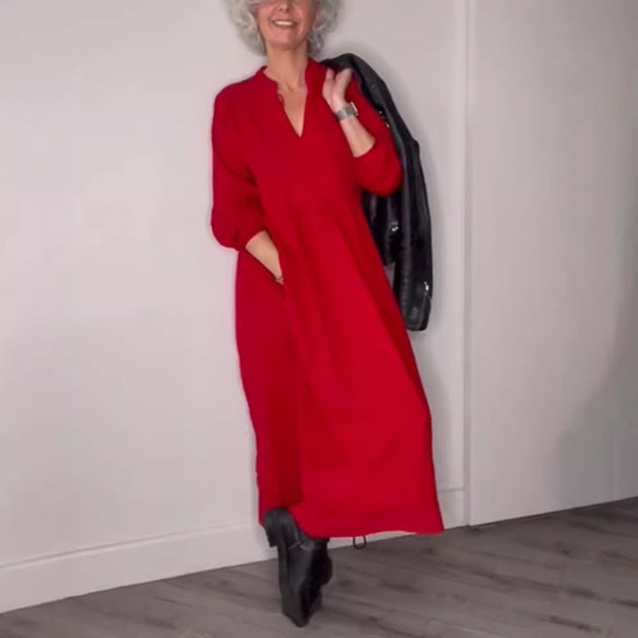 Damen nan knöchellanges Jersey-Kleid mit Empirenaht und Ballonärmeln Drune