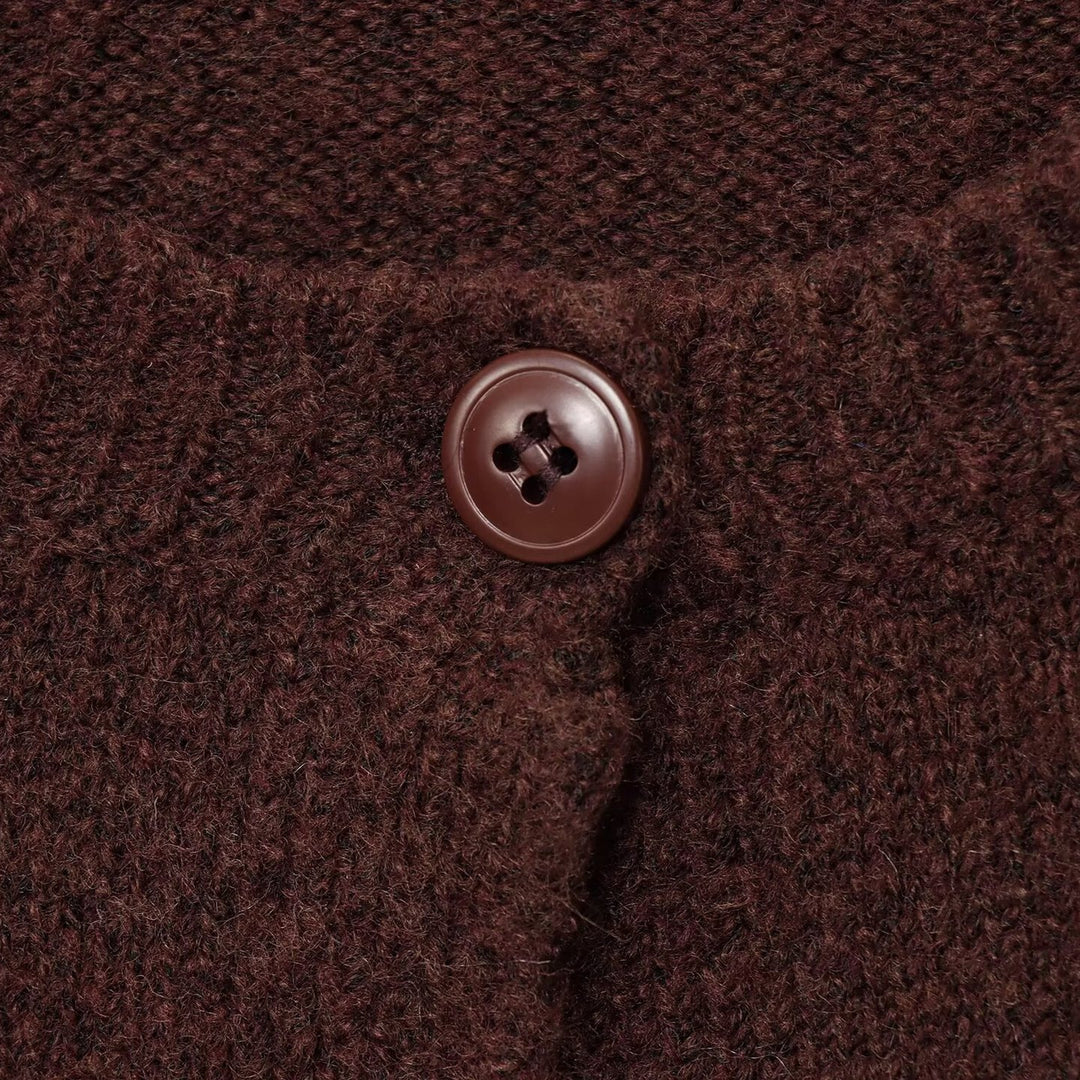 Damen elegante Strickjacke mit Knopfverschluss und Rundhalsausschnitt Drune