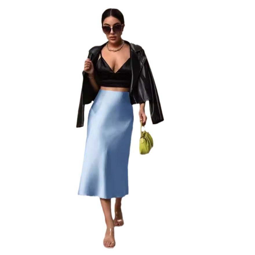Damen Satin Rock mit schwingendem Saum und elegantem Schnitt Drune
