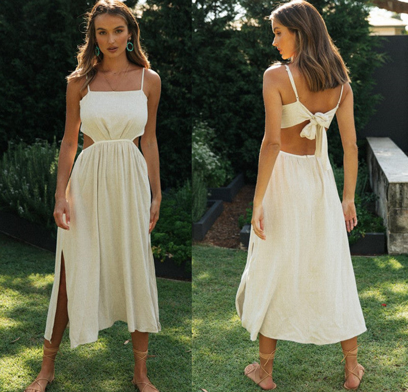 Damen Maxi-Kleid mit verspieltem Rückenausschnitt und hohem Schlitz Drune