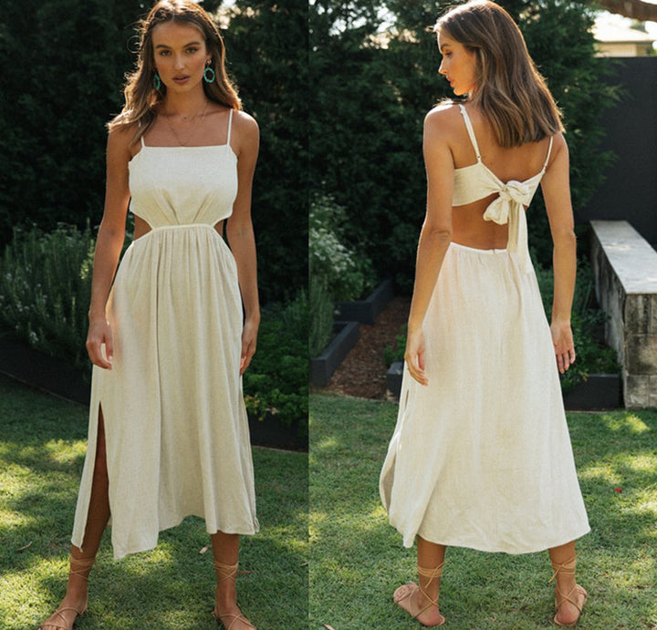 Damen Maxi-Kleid mit verspieltem Rückenausschnitt und hohem Schlitz Drune