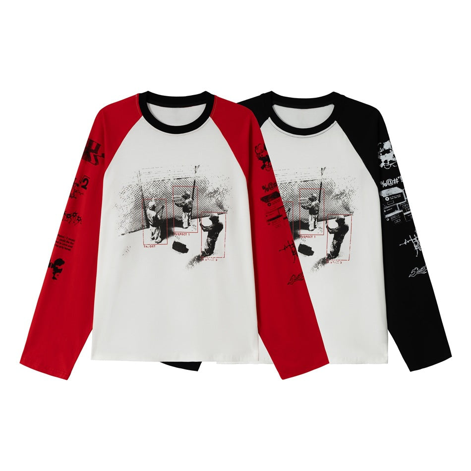 Unisex Raglan-Langarmshirt mit kontrastärmeln, Rundhals und urbanem Fotoprint Drune