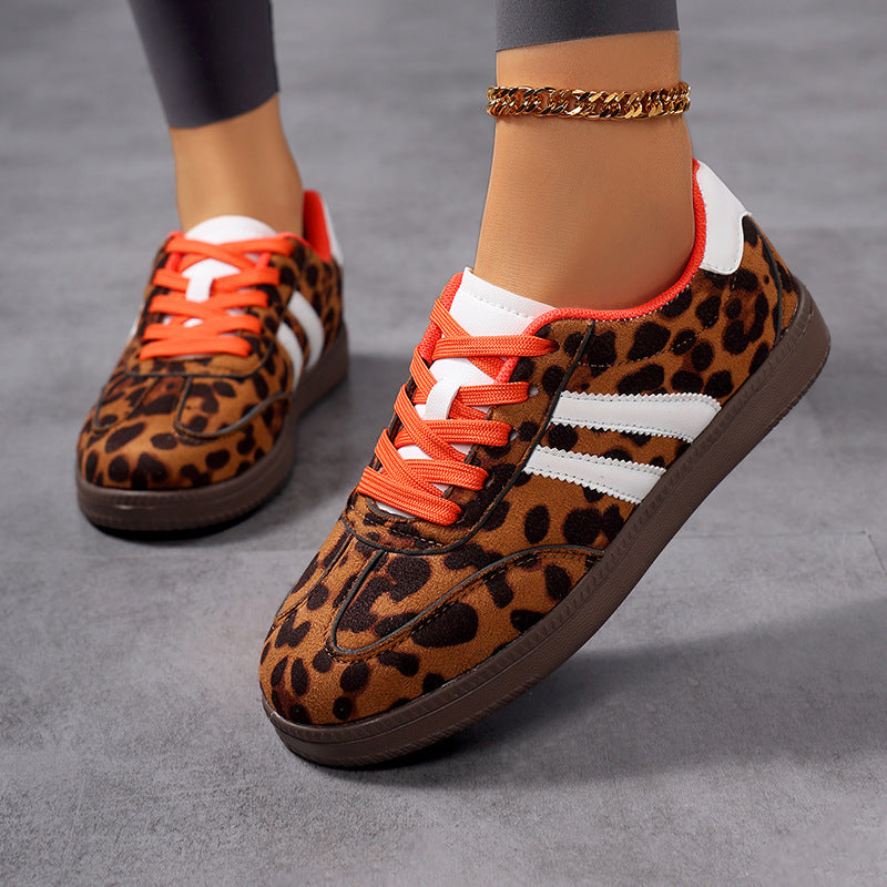 Damen nan Leopardenmuster Wildlederoptik Sneaker mit ergonomischer Polstersohle und rutschfester Gummisohle Drune