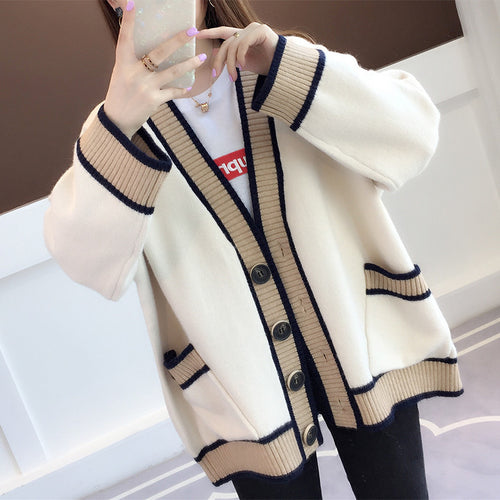 Damen Lässiger Strickcardigan mit attraktiven Kontrastsäumen und praktischen Taschen Drune