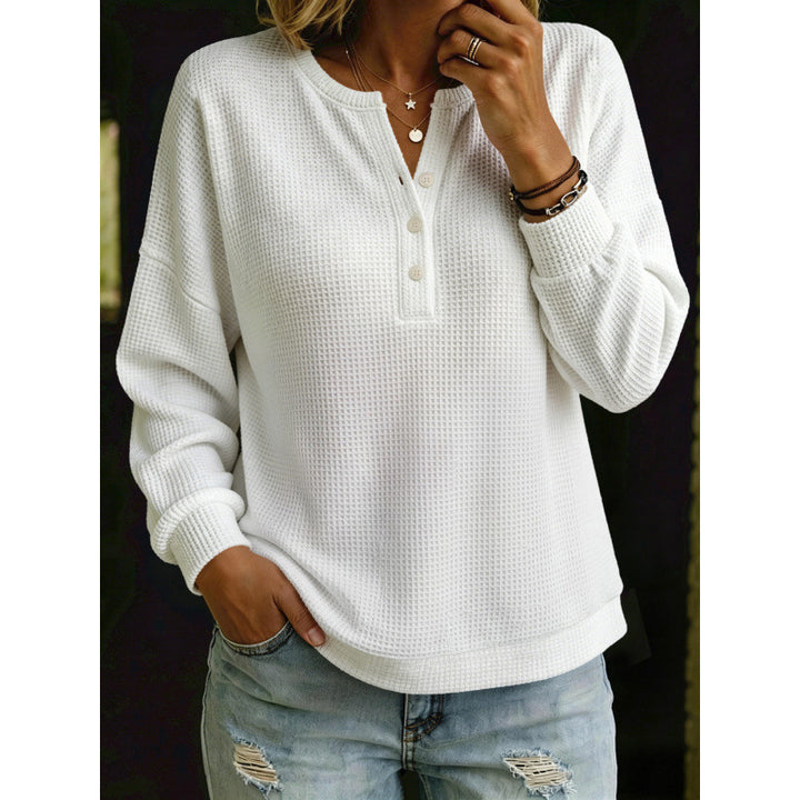 Damen Waffelstrick-Henleypullover mit Oversize-Schnitt Drune