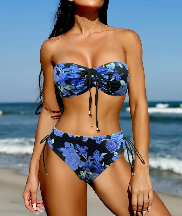 Damen Bandeau-Bikini mit verstellbaren Trägern und animalischem Muster Drune