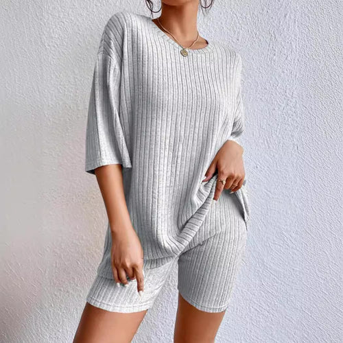 Damen Bequemes Kurzarm-Oberteil und Radlerhose Set Drune