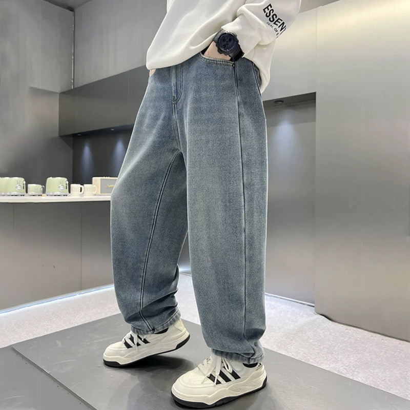 Unisex modische weite Jeanshose mit elastischem Bund Drune