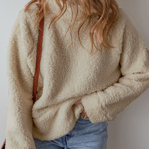 Damen Kuscheliger Fleece-Pullover mit hohem Kragen und weit geschnittenen Ärmeln Drune