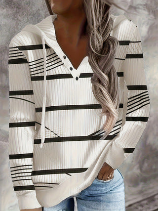 Damen Maritimes Kapuzen-Tunika-Shirt mit großem Ankerprint und Crinkle-Struktur Drune
