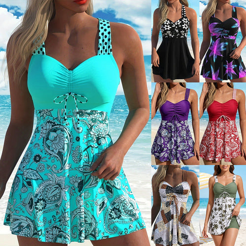 Damen Figurumspielender Tankini mit modischem Rock Drune
