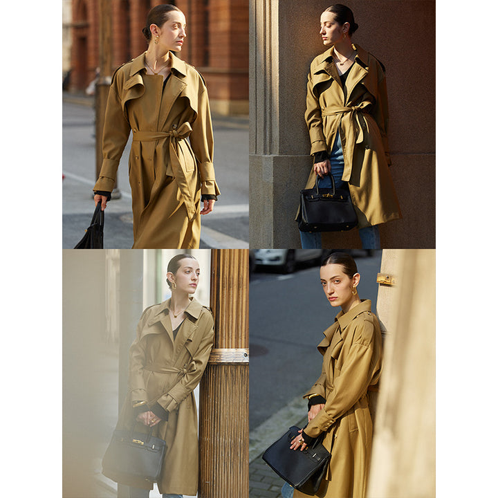 Damen eleganter Trenchcoat mit Gürtel und klassischem Schnitt Drune