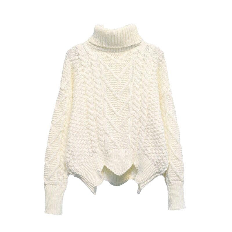 Damen Grobstrickpullover mit hochgeschlossenem Kragen und Zopfmuster Drune