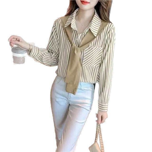 Damen gestreifte Bluse mit lässigem Kragen Drune