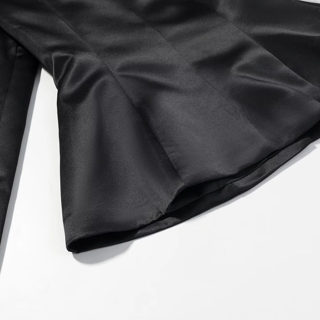Damen nan taillierte Satinjacke mit Stehkragen und dekorativen Knotenverschlüssen Drune