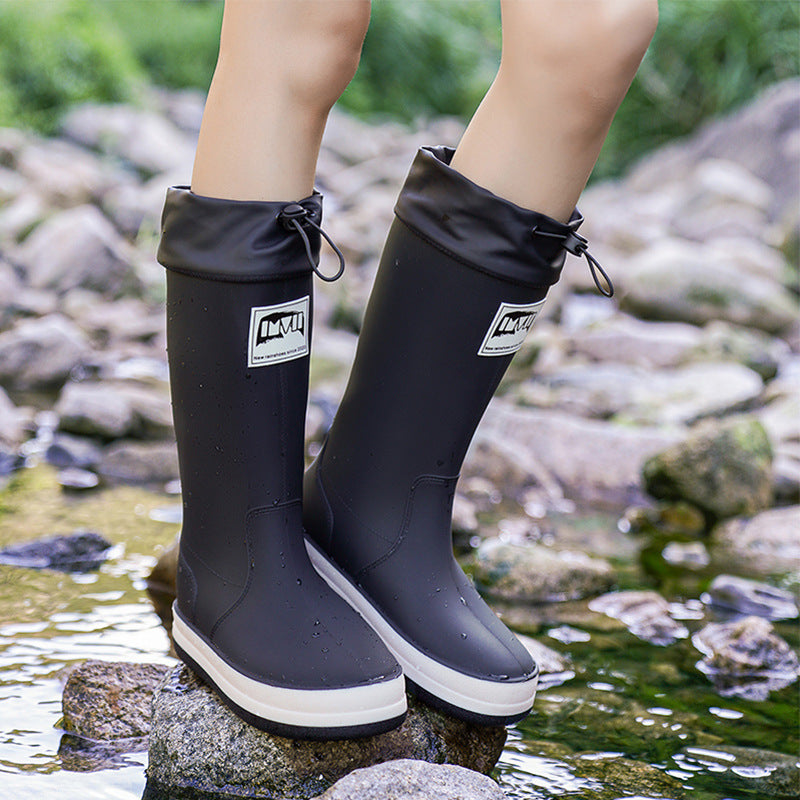 Damen kniehohe wasserdichte Gummistiefel mit verstellbarem Kordelabschluss Drune