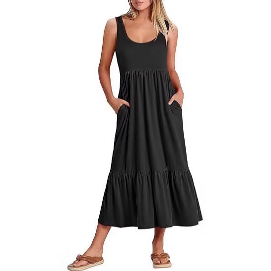 Damen Maxikleid mit fließendem Rock und praktischen Taschen Drune