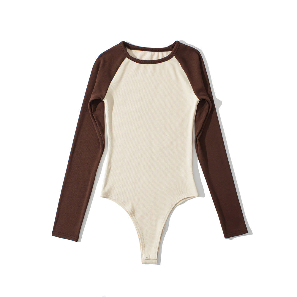 Damen Raglan-Bodysuit mit langen Ärmeln, Rippstruktur und Druckknopfverschluss Drune