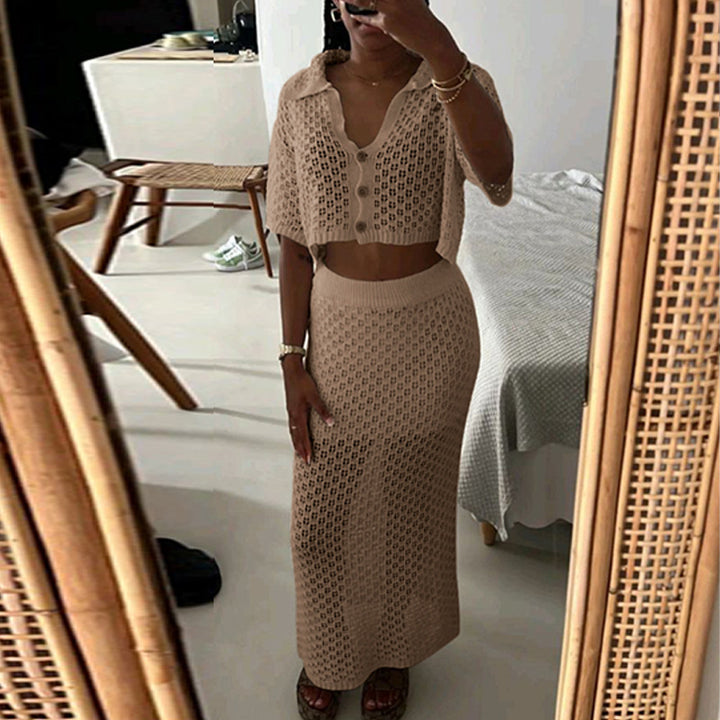 Damen gehäkeltes Crop-Top und Maxi-Rock Set Drune