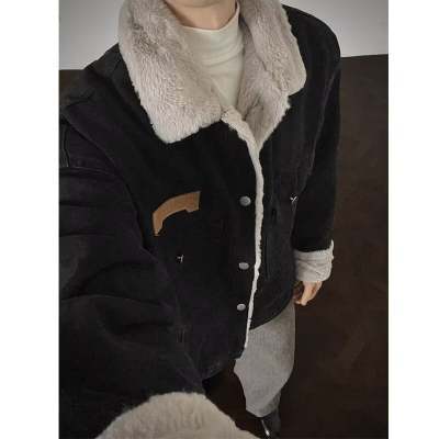 Herren Denim-Jacke mit Kunstfellkragen Drune