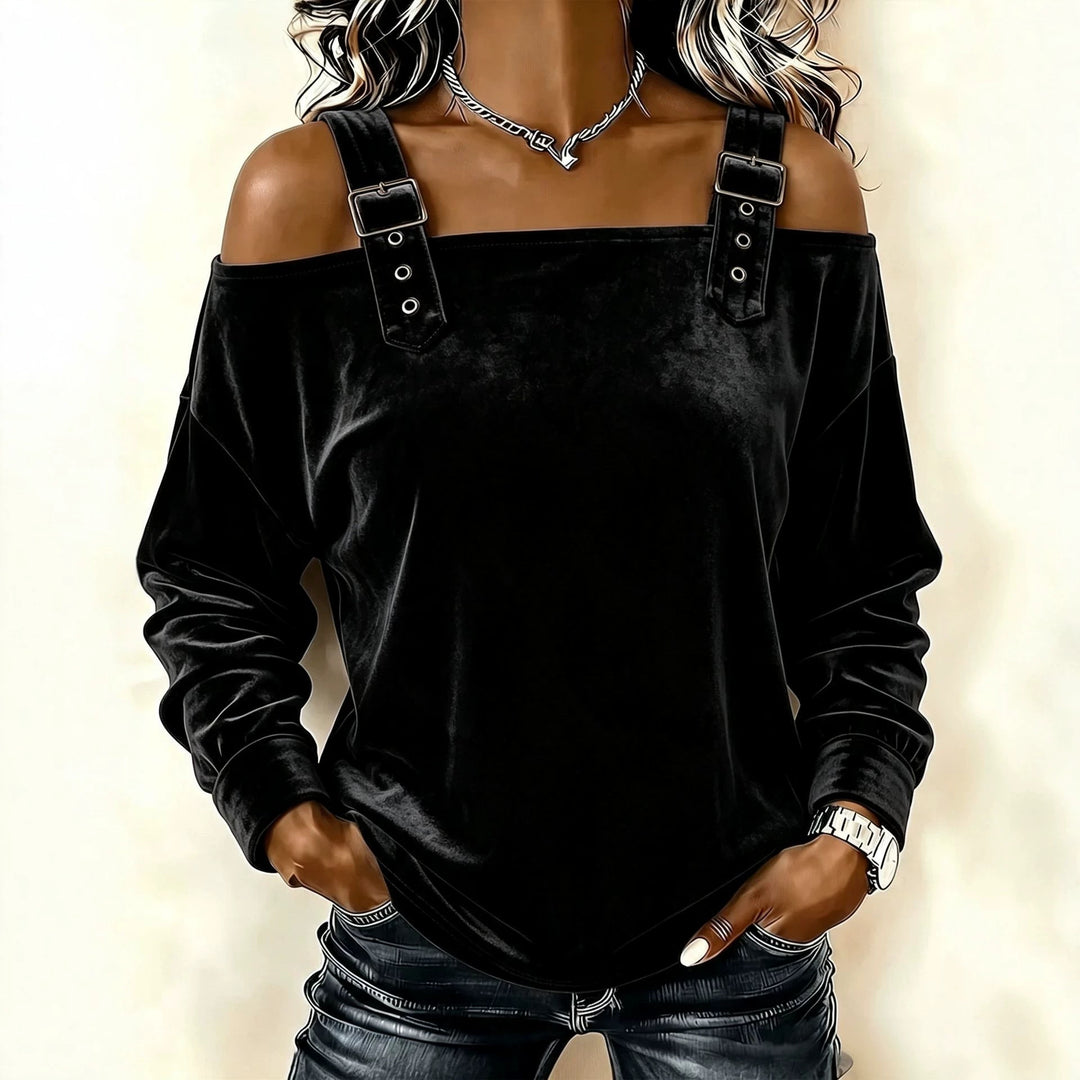 Damen Schulterfreies Samtshirt mit verstellbaren Gurt‑Trägern und lässiger Oversize‑Passform Drune