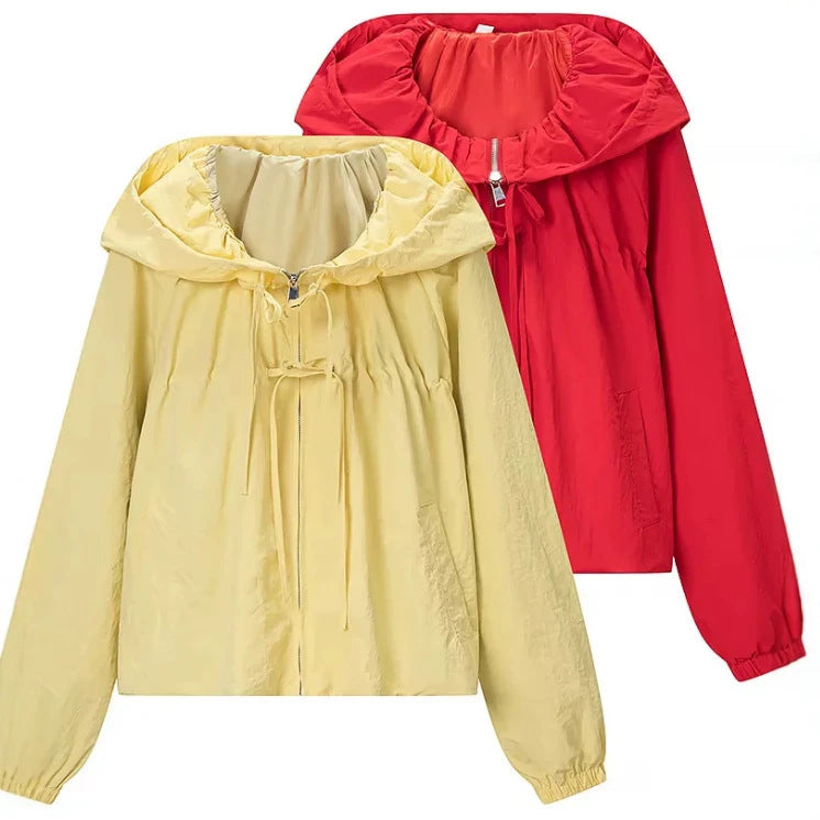 Damen Kurz geschnittene Wollmix-Jacke mit Stehkragen, Reißverschluss und Ballonärmeln Drune