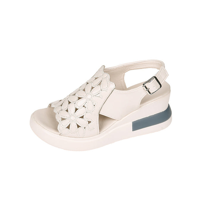 Damen nan Keilsandale mit floraler Laserperforation gepolsterter anatomischer Innensohle und verstellbarem Fersenriemen Drune
