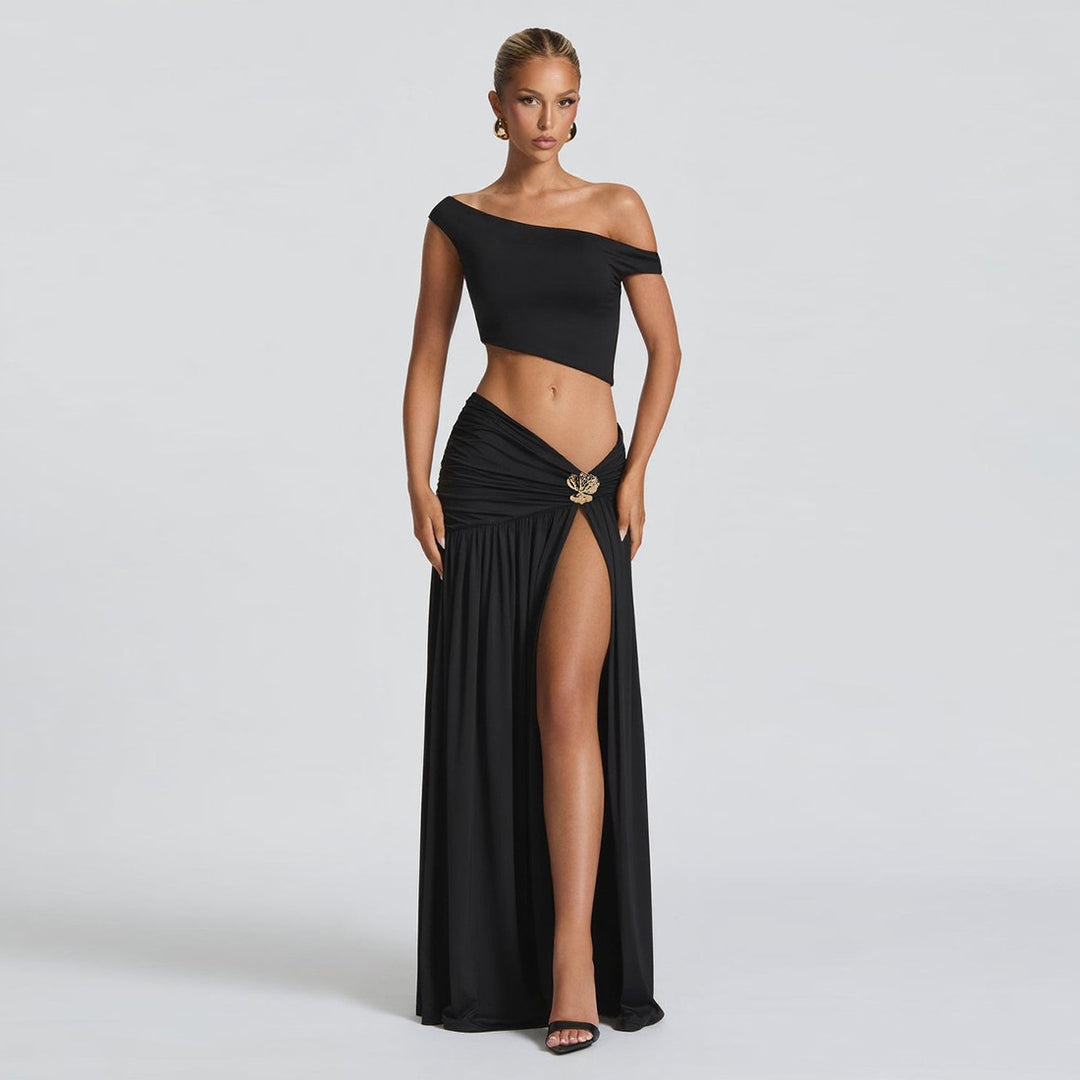 Damen Elegantes Crop Top und Hochgeschnittener Maxi-Rock Set Drune
