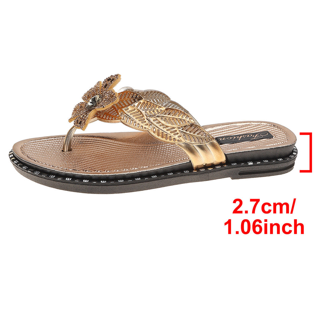 Damen modische Zehentrenner-Sandalen mit funkelndem Blumenschmuck Drune