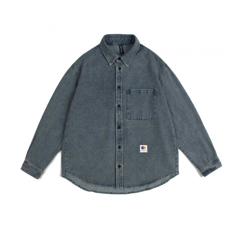 Unisex Kastenförmiges Denim-Overshirt mit Brusttasche und Stonewashed-Optik Drune