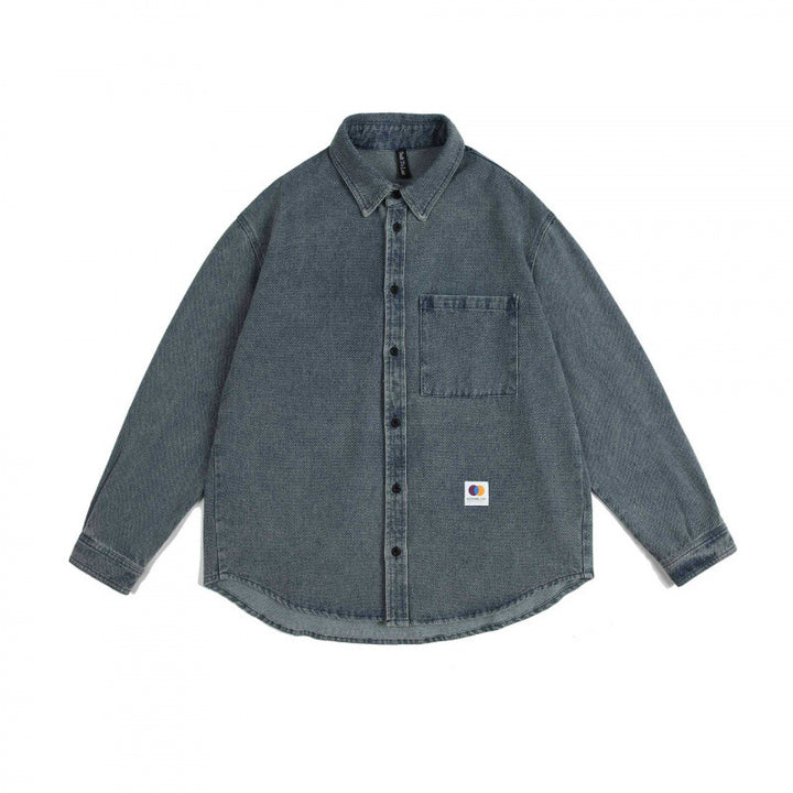 Unisex Kastenförmiges Denim-Overshirt mit Brusttasche und Stonewashed-Optik Drune