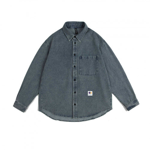Unisex Kastenförmiges Denim-Overshirt mit Brusttasche und Stonewashed-Optik Drune