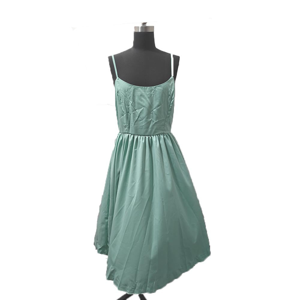 Damen Midi-Kleid mit schmalen Trägern und fließendem Rock Drune