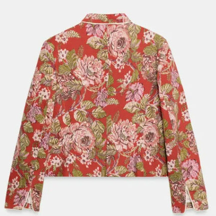 Damen Cropped Jacquard‑Blouson mit Mandarinkragen und floraler Brokatstruktur Drune