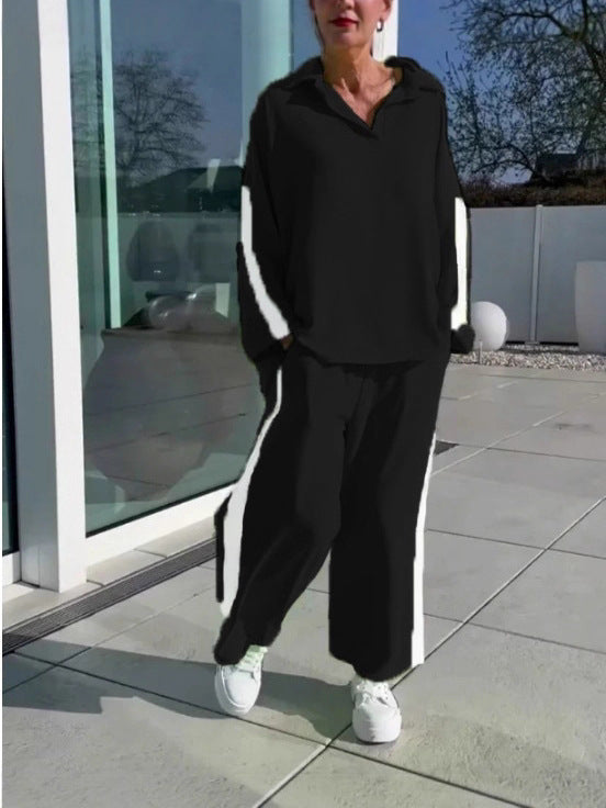 Damen Sportliches Freizeitanzugs-Set mit hohem Kragen und seitlichen Streifen Drune