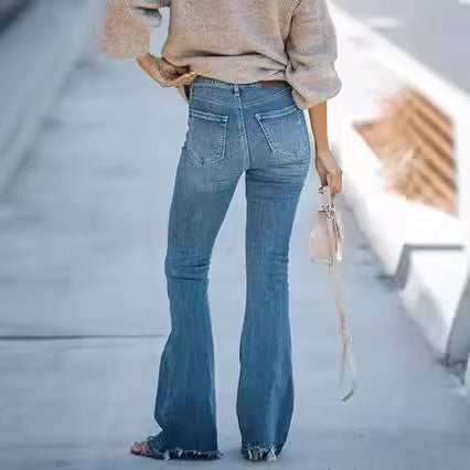 Damen nan gerade geschnittene Jeanshose in verkürzter Länge mit ausgefranstem Saum Drune