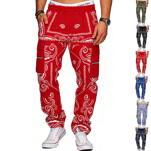 Herren Cargo-Hose mit Bandana-Print, elastischem Bund und Zipper-Taschen Drune