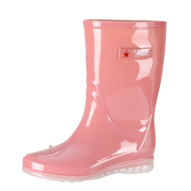 Damen Mittelhohe wasserdichte Gummistiefelette mit glänzender PVC‑Optik und rutschfester Sohle Drune