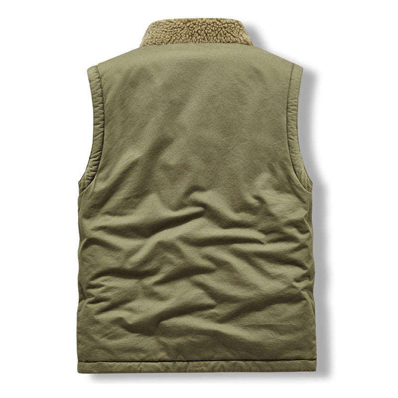 Herren gefütterte Canvas‑Weste mit Teddyfleece‑Innenlage, Zweiwege‑Reißverschluss und Knopfleiste Drune
