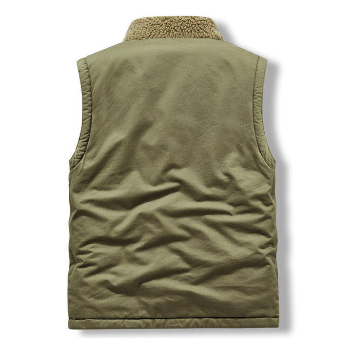Herren gefütterte Canvas‑Weste mit Teddyfleece‑Innenlage, Zweiwege‑Reißverschluss und Knopfleiste Drune
