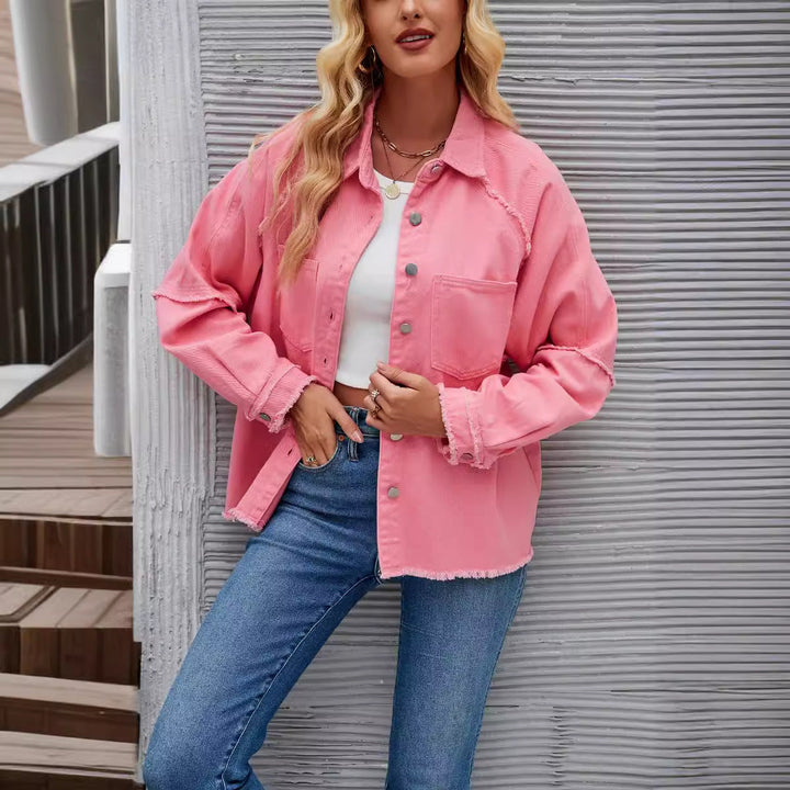 Damen Denimjacke mit lässigem Schnitt und fransigen Details Drune