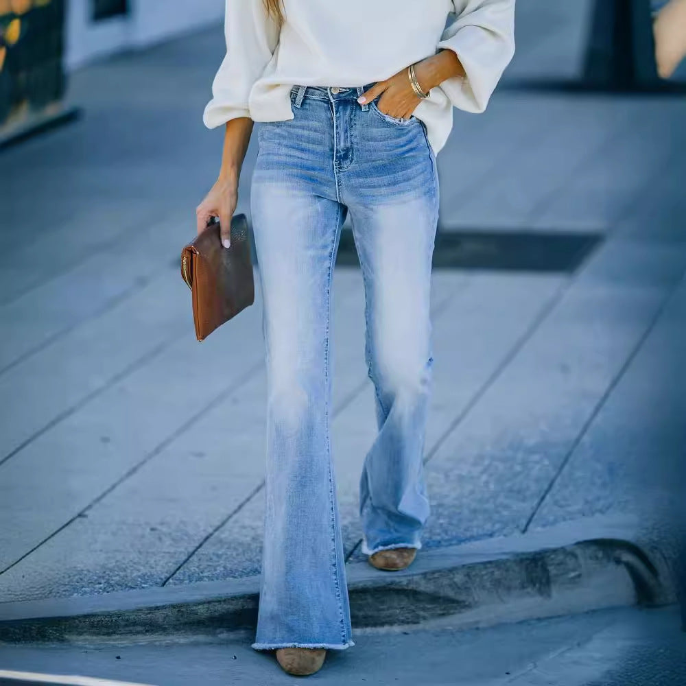 Damen weit geschnittene Bootcut Jeans Drune
