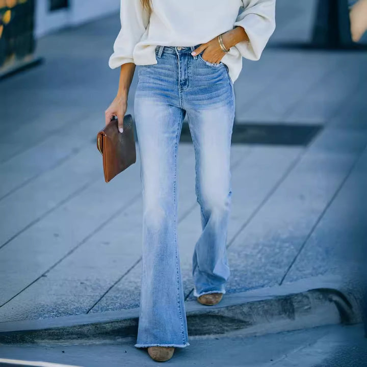 Damen weit geschnittene Bootcut Jeans Drune