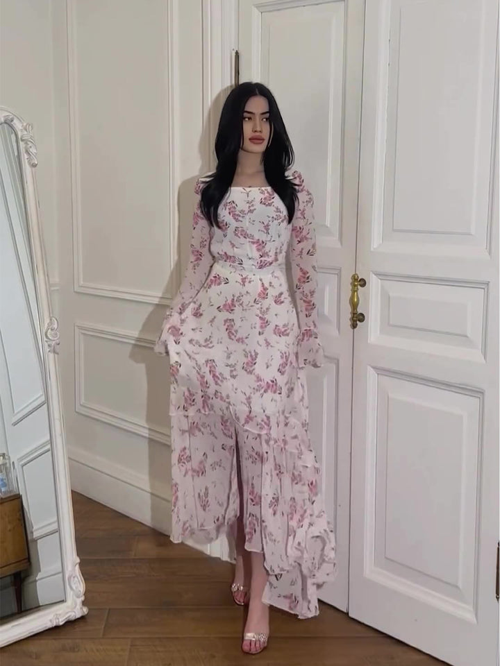 Damen Rüschenkleid mit floralem Design und elegantem V-Ausschnitt Drune