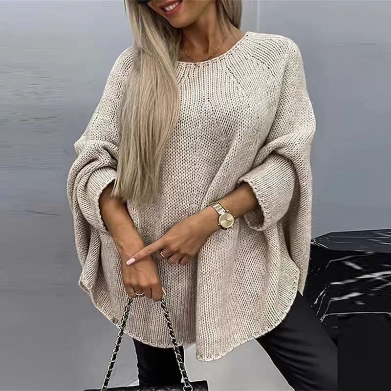 Damen lässiger Strickpullover mit weitem Schnitt und überschnittenen Ärmeln Drune