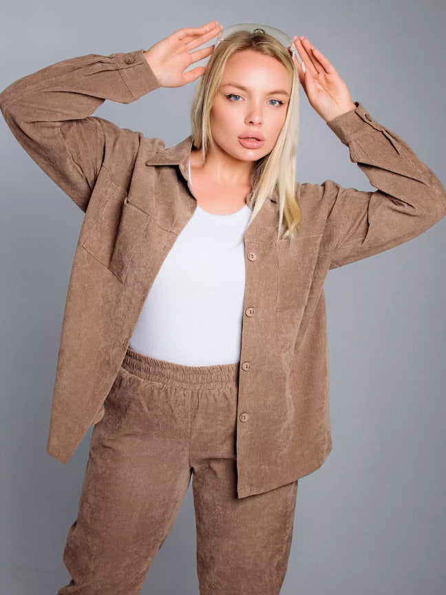 Damen nan Oversized-Cord-Set mit Hemdjacke und Gummizug-Jogpant Drune