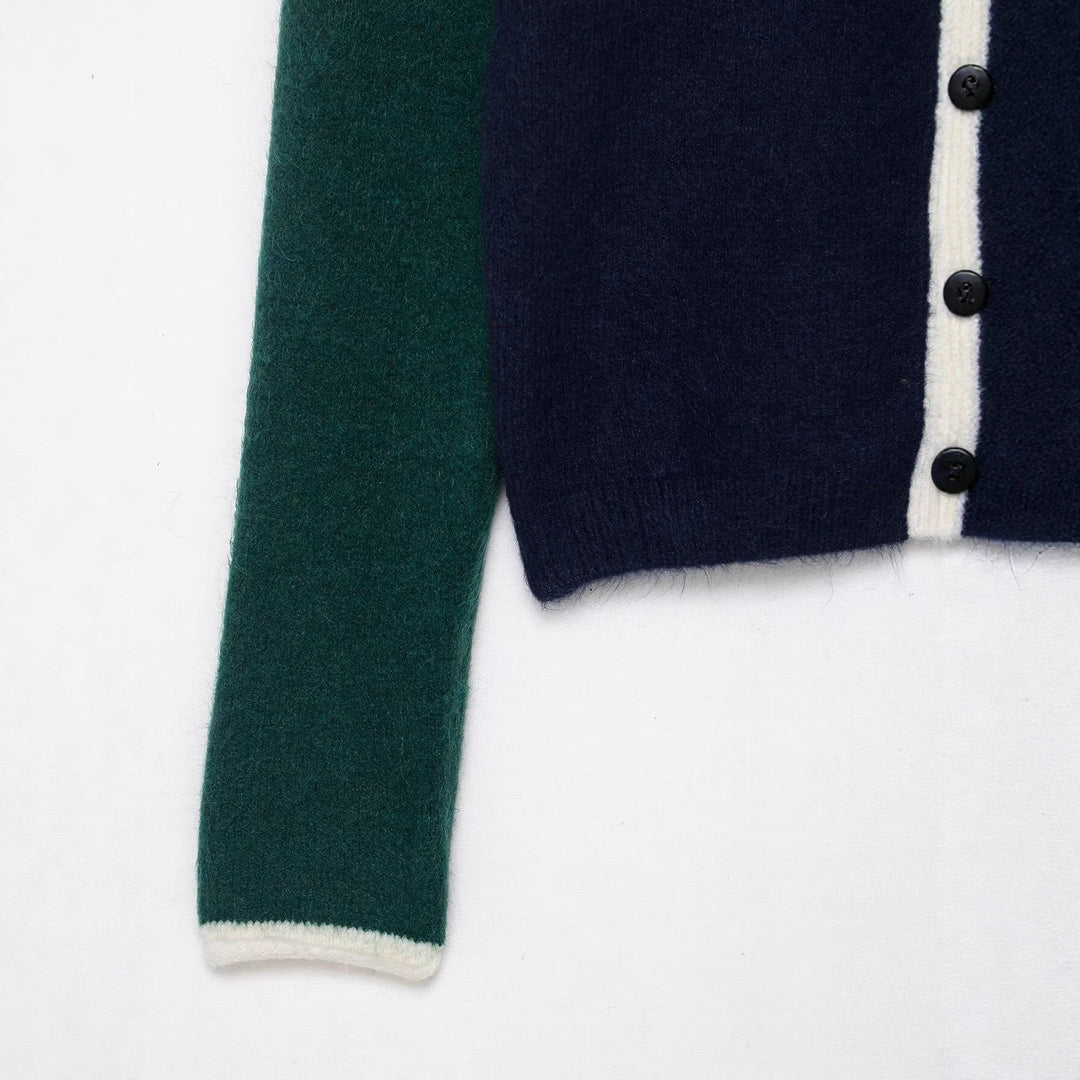 Damen elegante Strickjacke mit kontrastierenden Ärmeln Drune