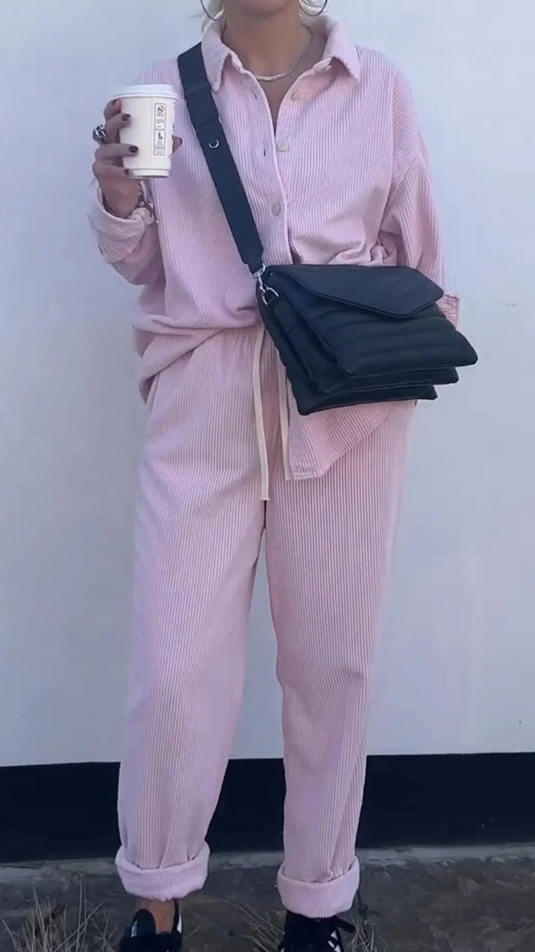 Damen Lässiges Cord-Set mit Knopfleiste und praktischen Taschen Drune