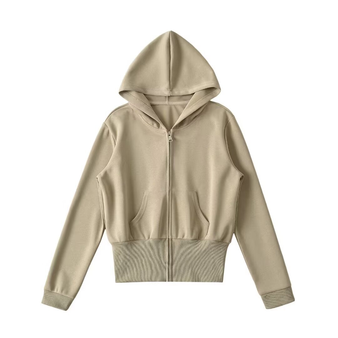 Damen lässige Kapuzenjacke mit Reißverschluss und praktischen Taschen Drune