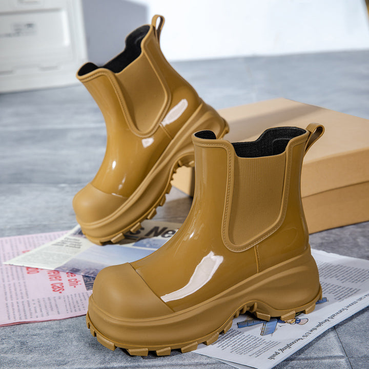 Damen Plateau-Gummistiefelette im Chelsea-Stil mit robuster Lug-Sohle Drune